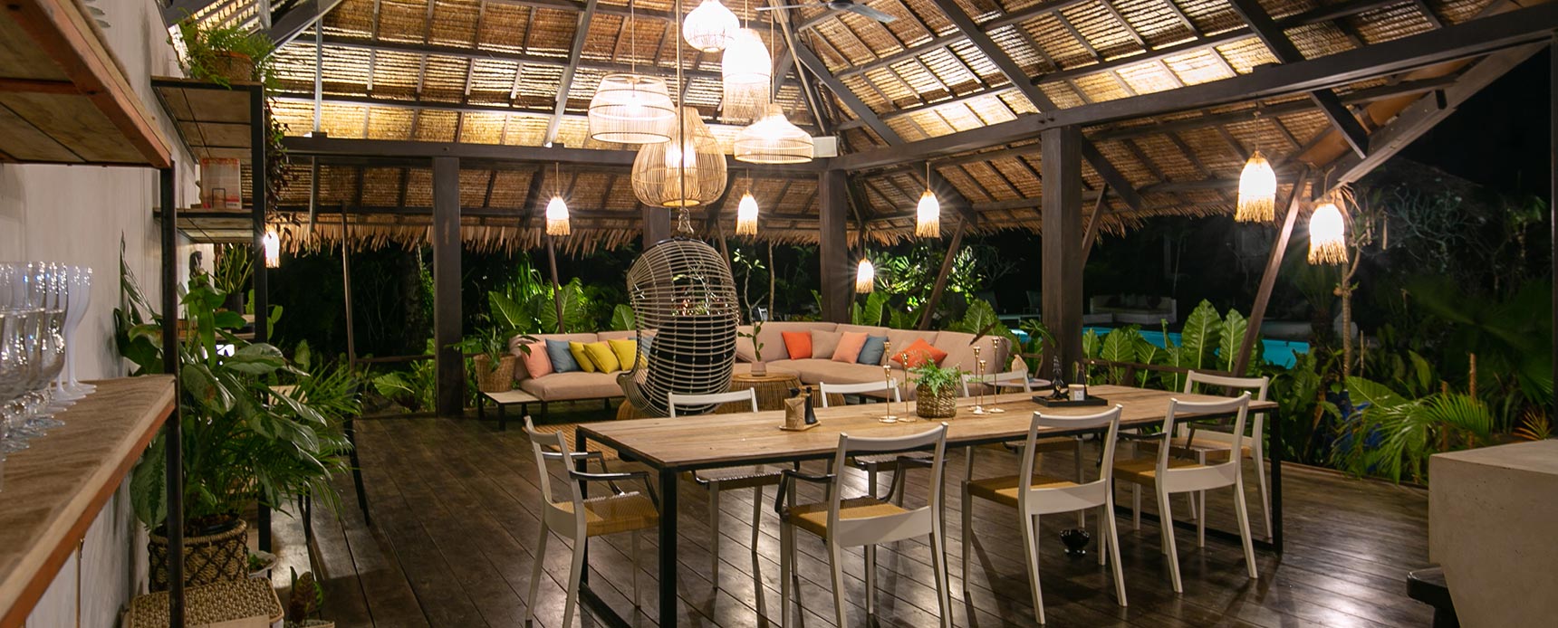 Evening ambiance — luxury villa living room at Kawayan Villa Siargao, Siargao