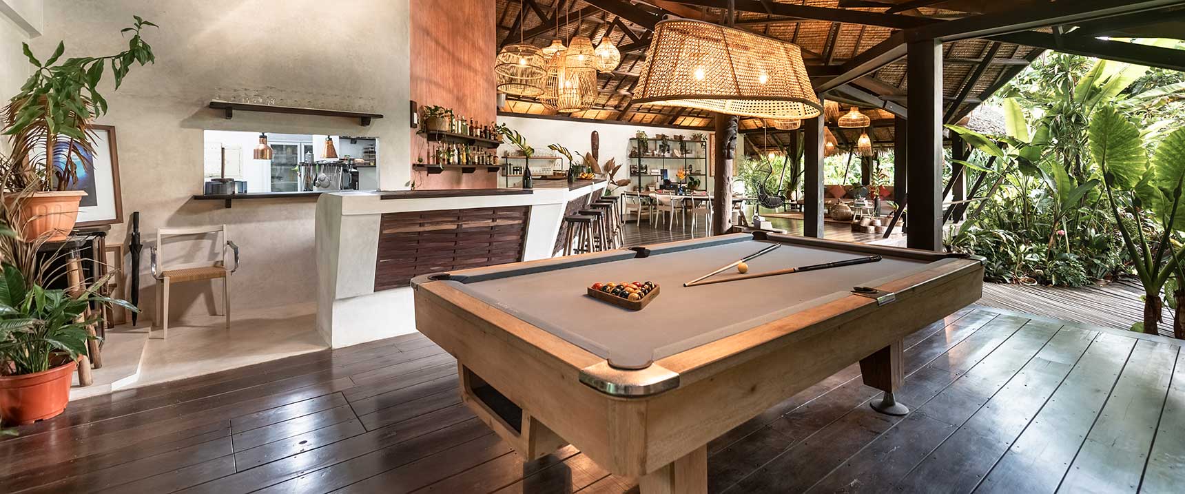 Full-size pool table — Kawayan Villa Siargao luxury villa living room, Siargao