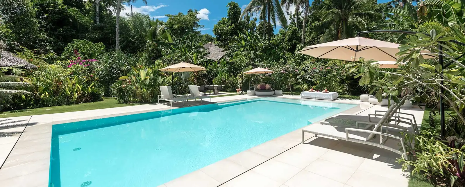 Lush tropical garden path — private pool villa Siargao, Kawayan Villa Siargao
