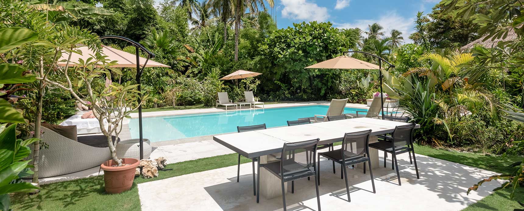 Evening pool lighting — Kawayan Villa Siargao private villa Siargao