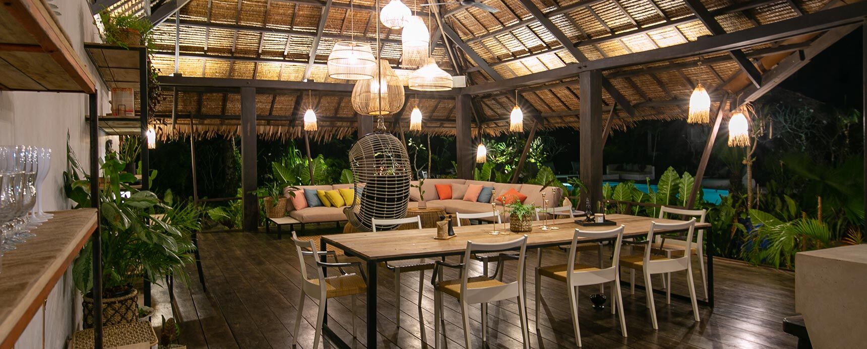 Evening ambiance — luxury villa living room at Kawayan Villa Siargao, Siargao