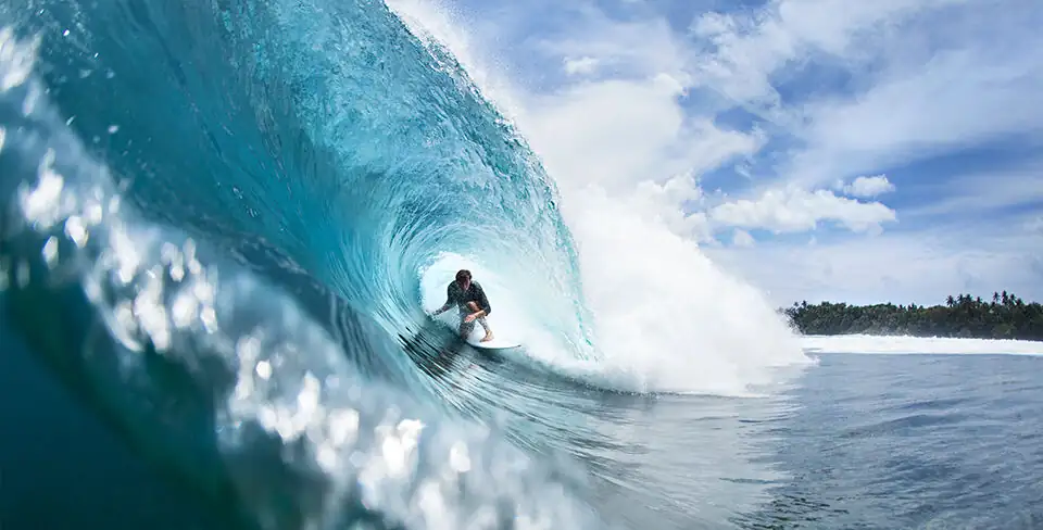 Cloud 9 surf break, Siargao Island — world-famous right-hand reef break, 200 metres from Kawayan Villa Siargao